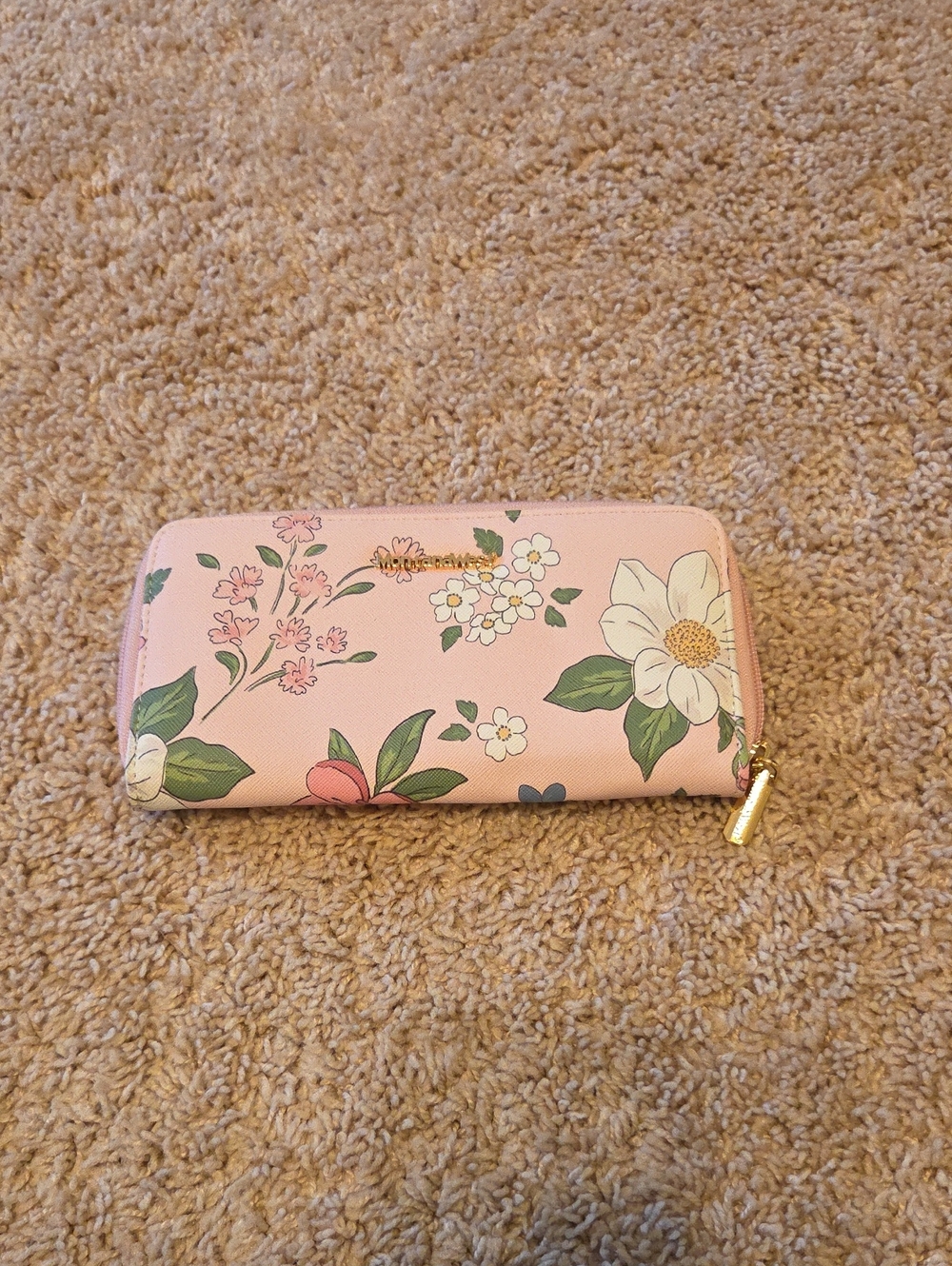 Montana West Pink Floral Zip-Around Wallet with Gold Accent